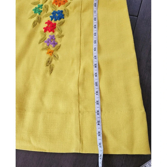Vtg 70's Phil Rose of California Yellow Embroidered Floral Sheath Dress Sz M - Picture 5 of 8